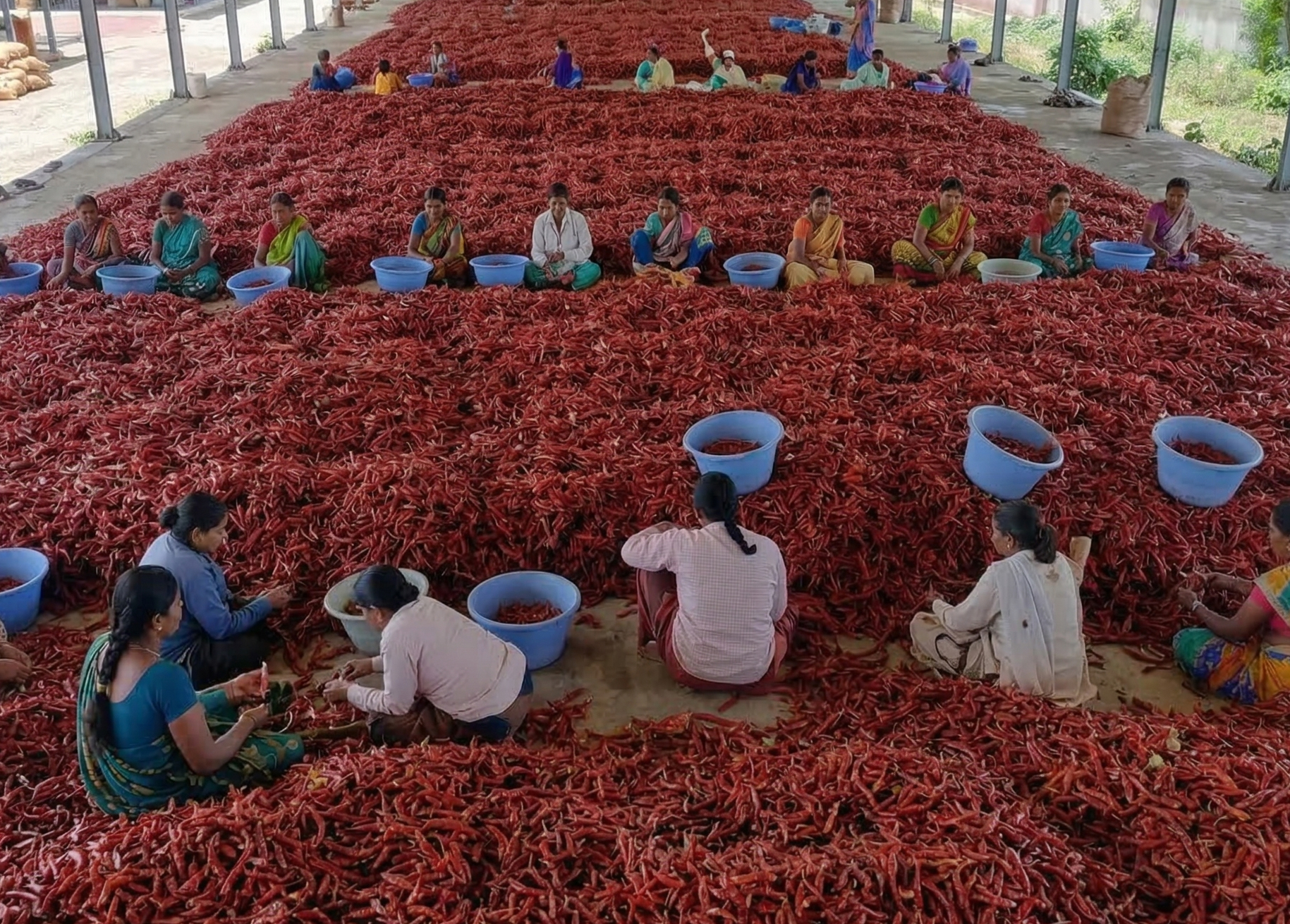 Teja sanam chilli drying process